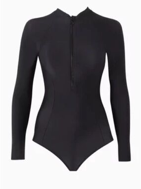 LYRA Black Long-Sleeve Zip Front Bathing suit